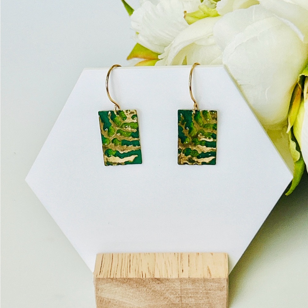 Modern Green and Gold Dangle Earrings